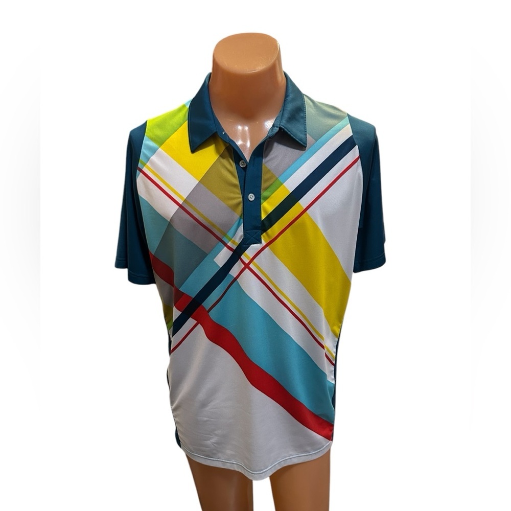 Puma Mens Golf Duo Swing Graphic USP Polo Multicolor Geometric Sz Medium Stretch - Picture 2 of 10